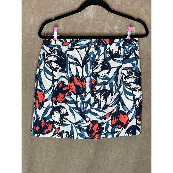 🚀J Crew Floral Print Mini Skirt Size 6 Tulip Design Career Casual Cotton Lined‎ - Picture 1 of 9
